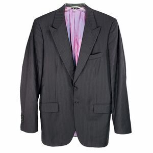 Hickey Freeman Pinstripe Sport Coat 42S READ Mens Black Purple Surgeon Cuffs
